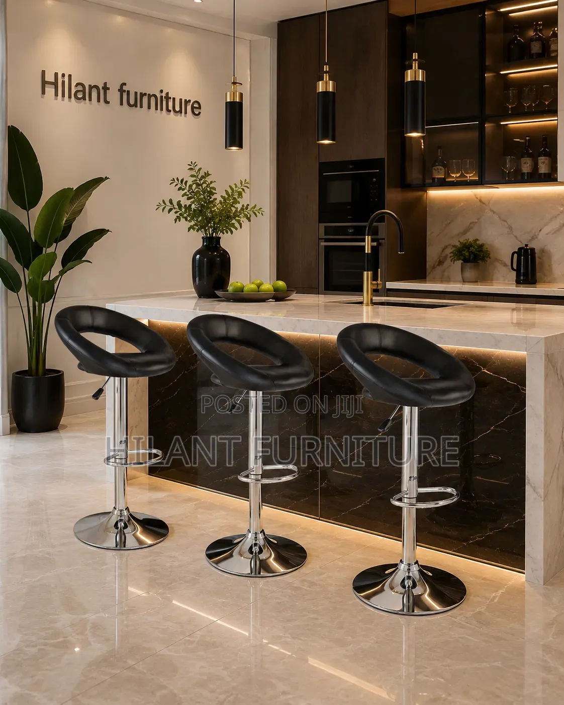 Black Leather Adjustable Height Counter Stool
