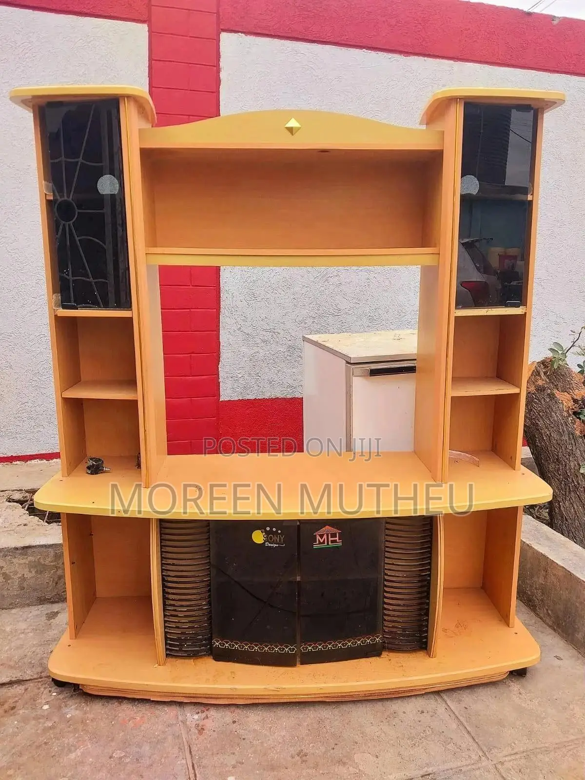Vintage Wooden TV Wall Unit | Spacious TV Stand Display Cabinet