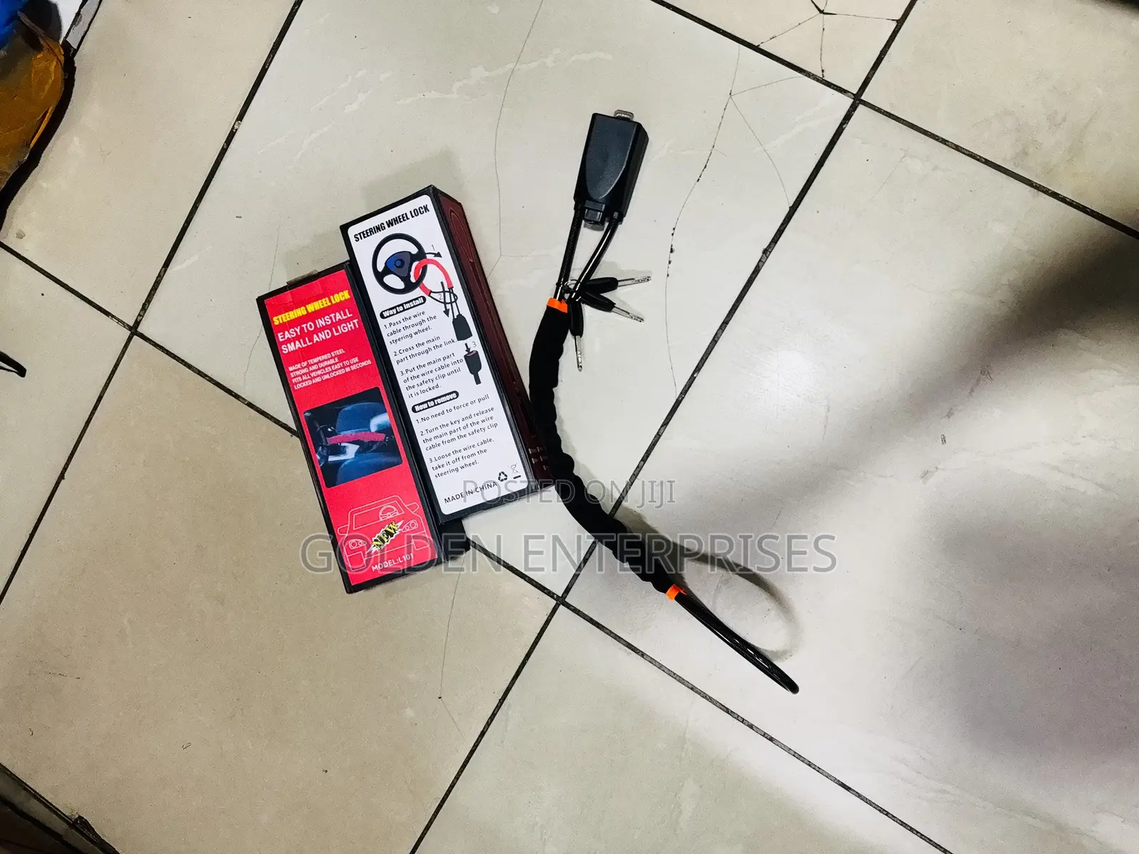 Universal Car Steering Wheel Security Lock With Steel Cable