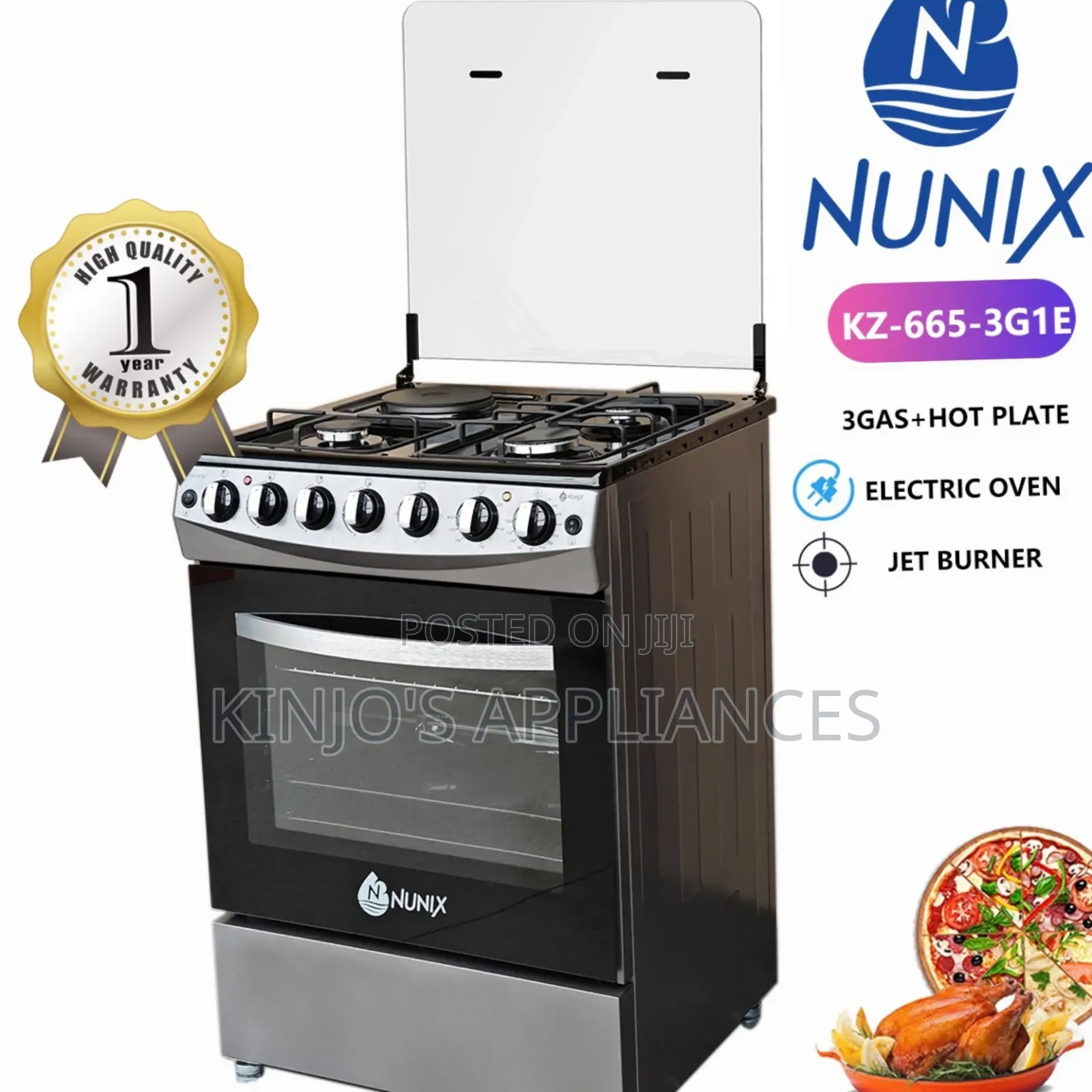 Nunix 60×65 3+1 Freestanding Cooker With Electric Oven and Jet Valve