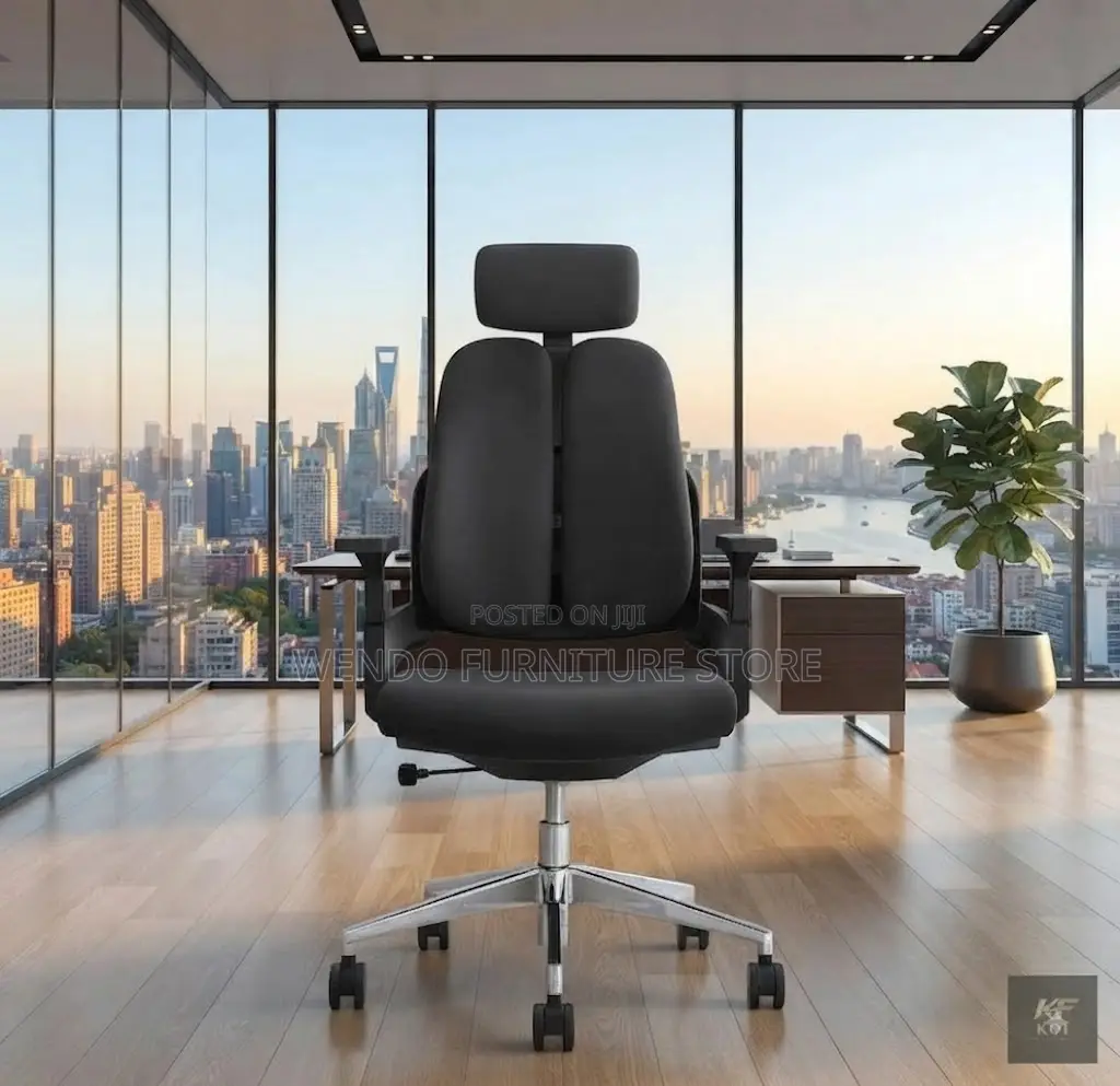 Office Chairs; Orthopedic Black Fabric Dual Backrest Office Chairs
