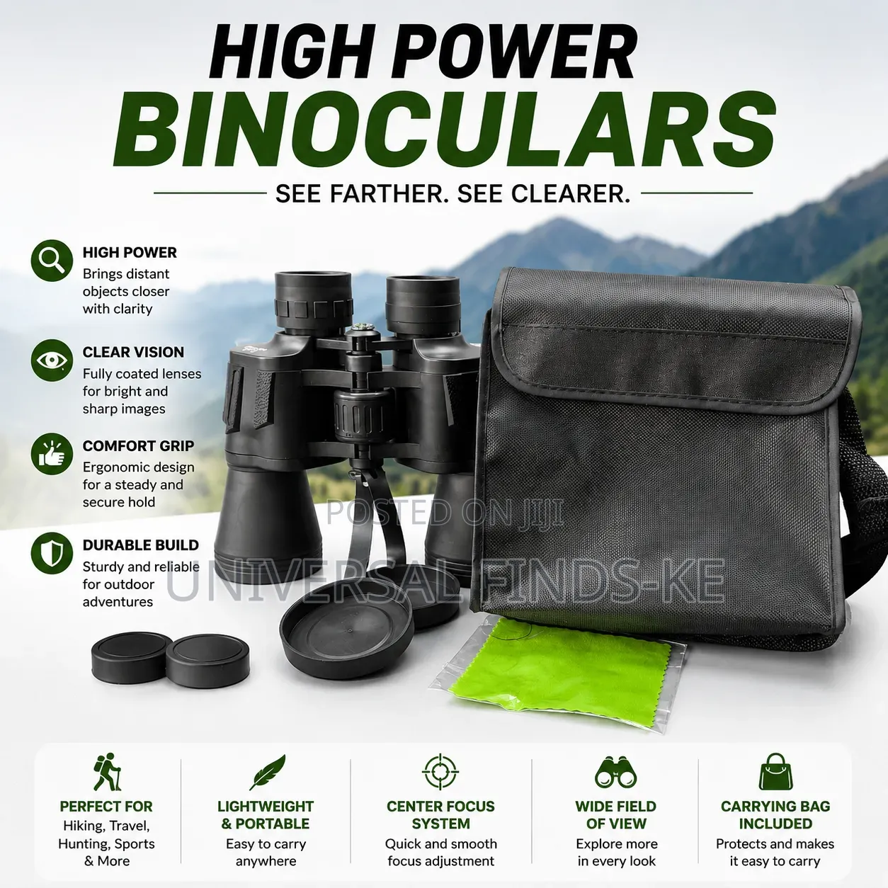 High Power Binoculars With Carrying Bag