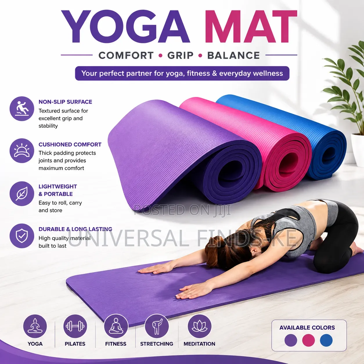 Non Slip Yoga Mat – Comfortable Exercise and Fitness Mat for 6 Mm