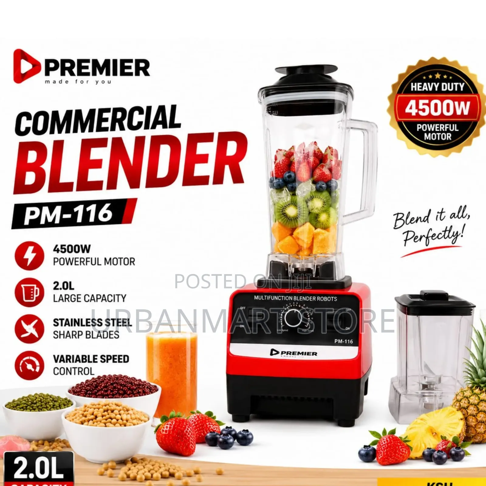 Premier 2L Commercial Blender 4500W 2-in-1