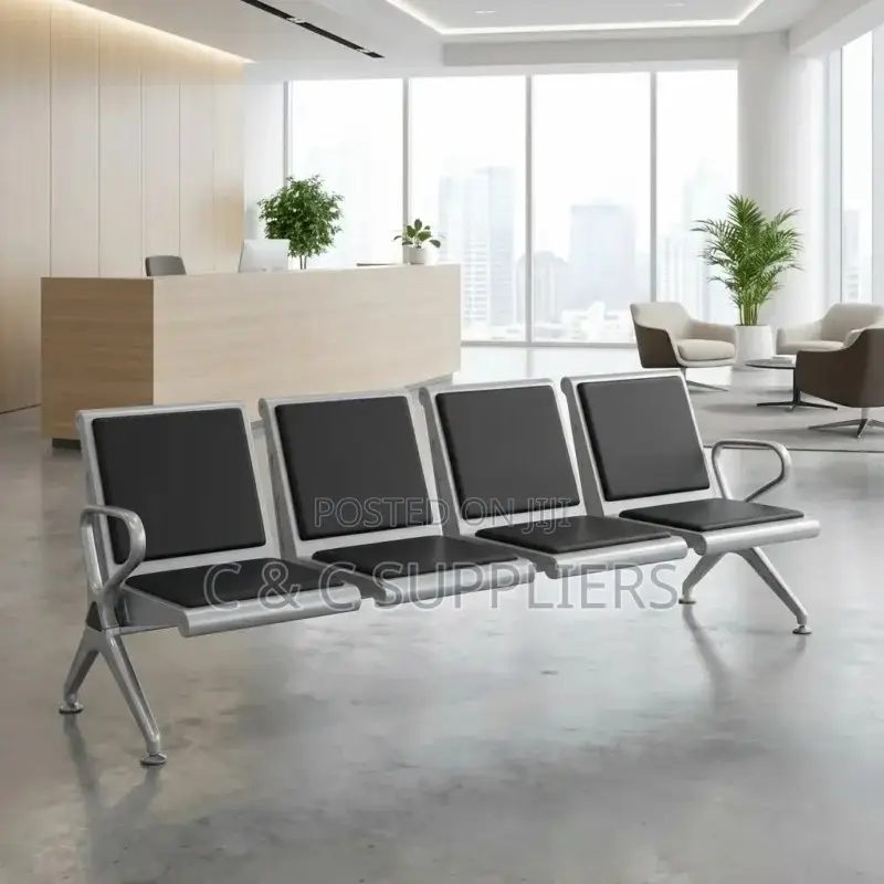 4-Link Black Padded Airport Bench.