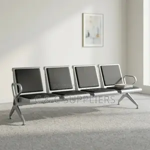 4-Link Black Padded Airport Bench.