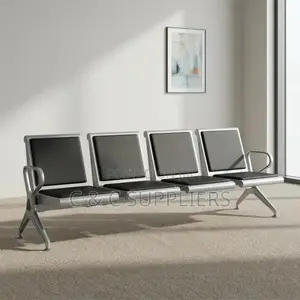 4-Link Black Padded Airport Bench.