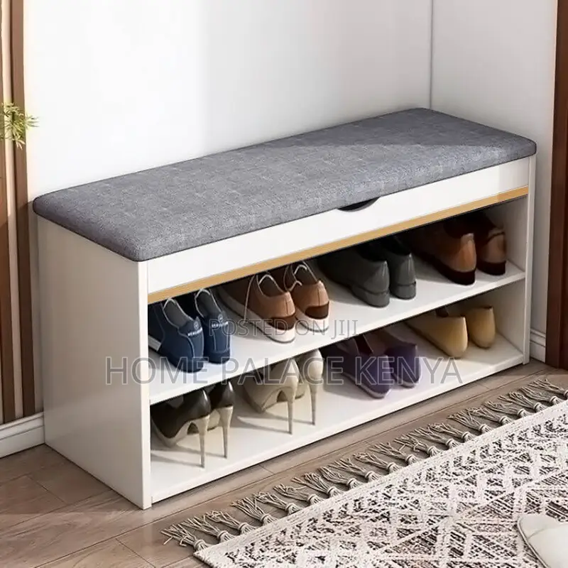 Shoe Storage; Modern Entryway Shoe Rack With Padded Cushion Seat