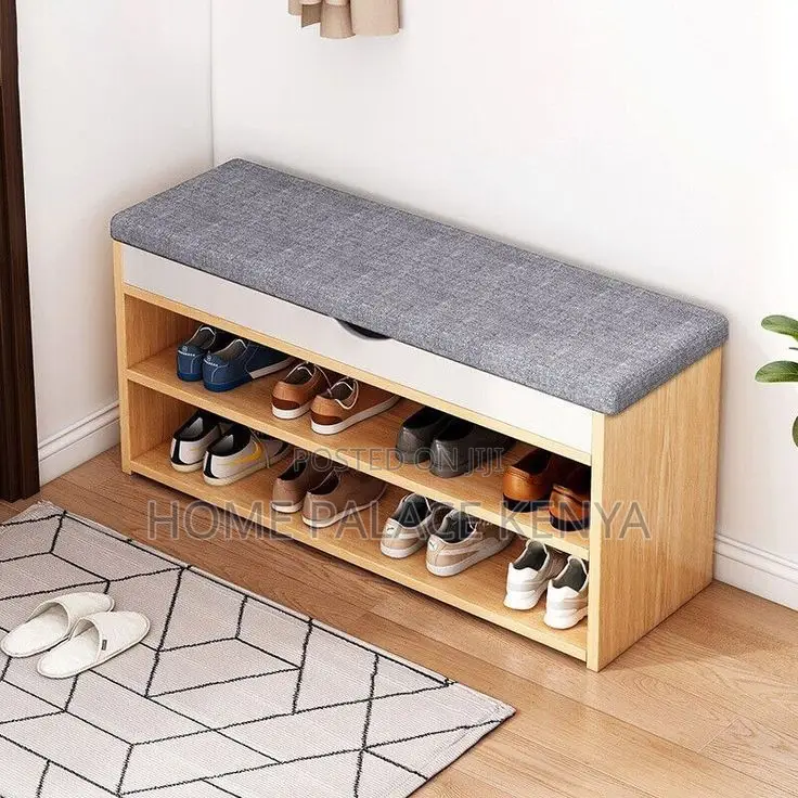 Shoe Storage; Modern Entryway Shoe Rack With Padded Cushion Seat