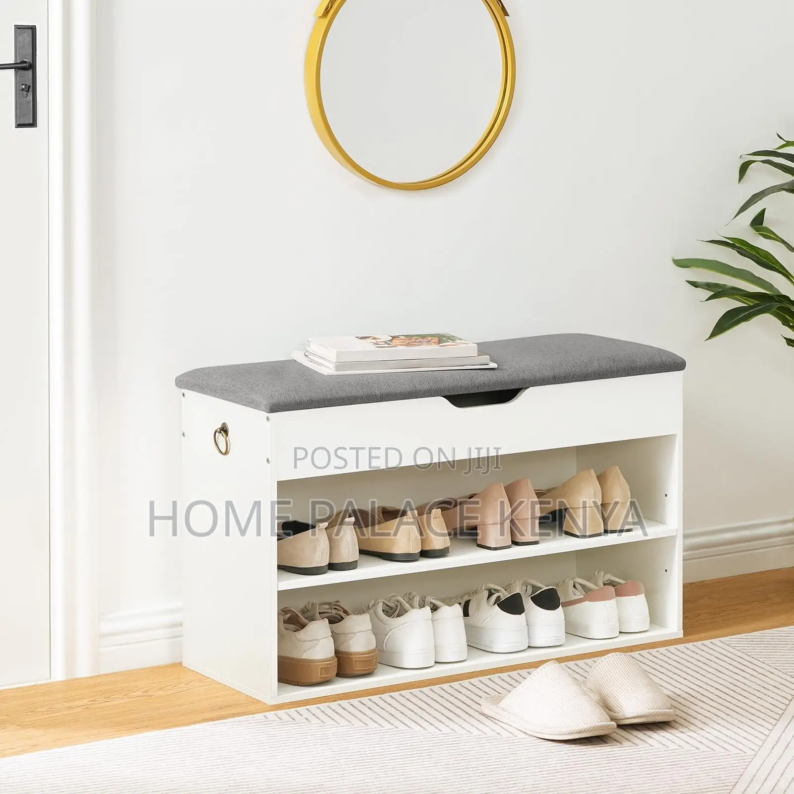 Shoe Storage; Modern Entryway Shoe Rack With Padded Cushion Seat