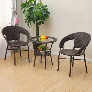 Rattan Set; 2-Person Outdoor Rattan Seating Set With Glass Table