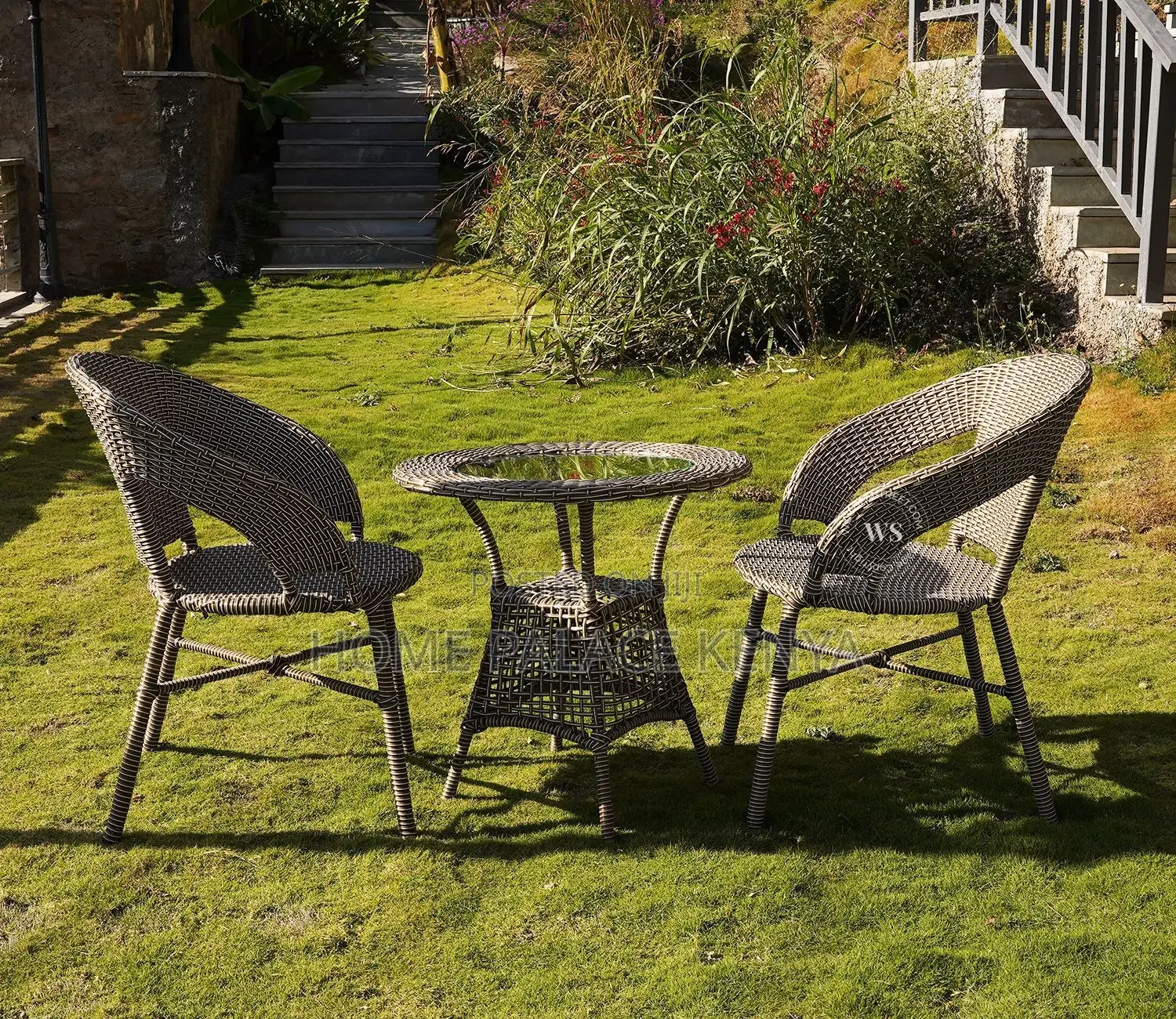 Rattan Set; 2-Person Outdoor Rattan Seating Set With Glass Table