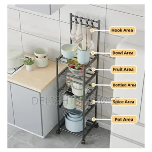 Detachable 5 Layer Metallic Kitchen Bowl Rack With-Pa