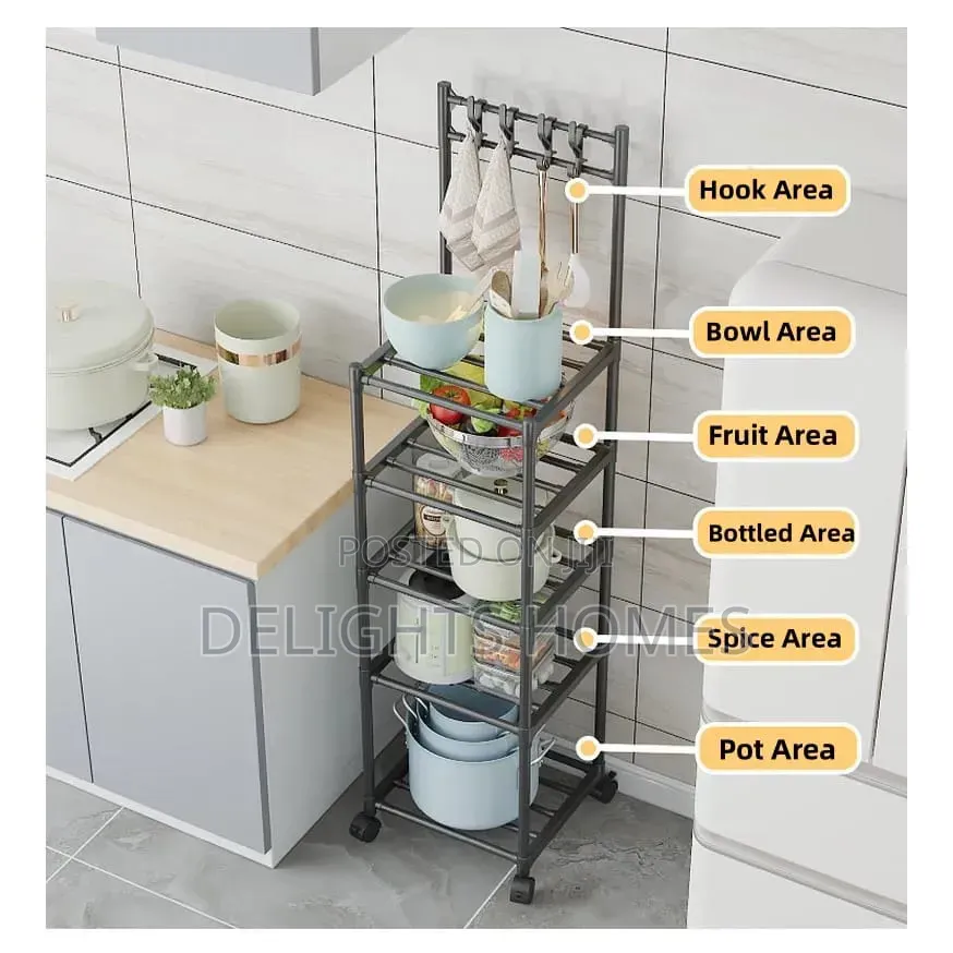 Detachable 5 Layer Metallic Kitchen Bowl Rack With-Pa