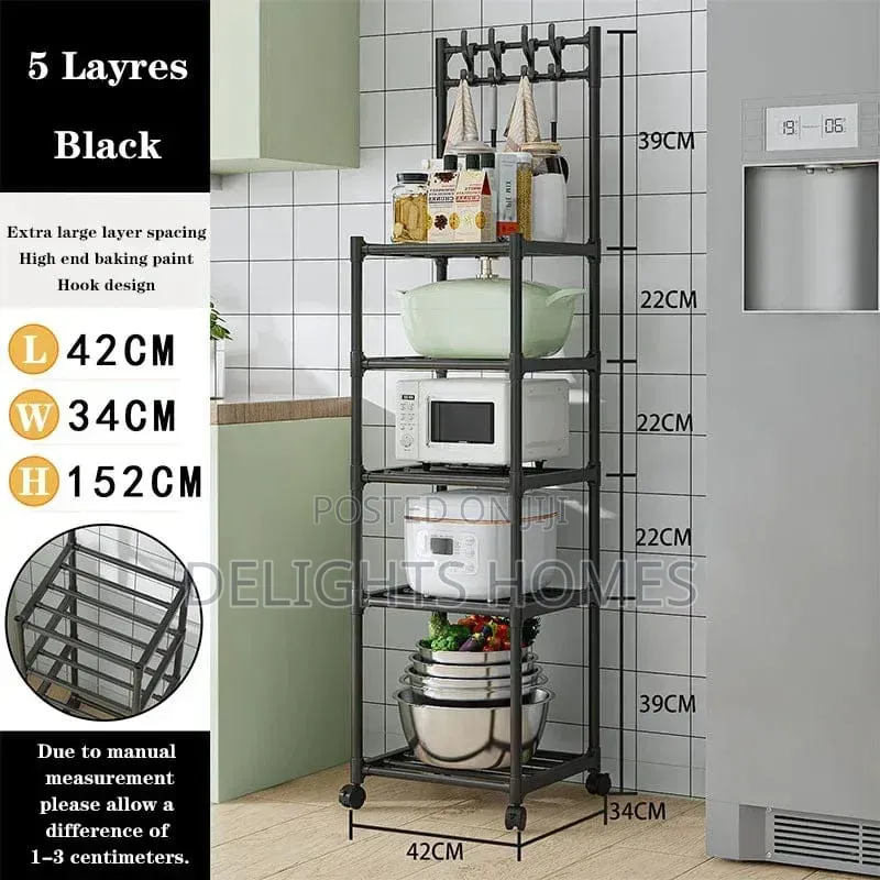 Detachable 5 Layer Metallic Kitchen Bowl Rack With-Pa