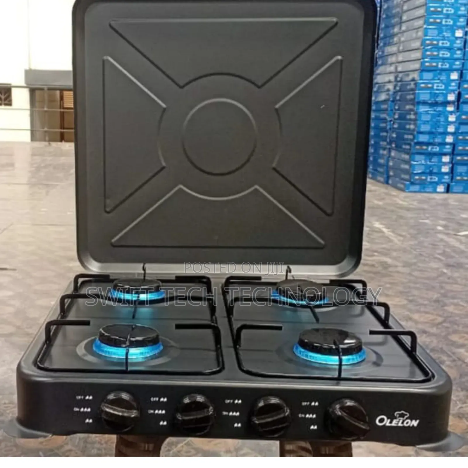 Olelon 4 Burner Gas Stove Cooker With Cover Lid