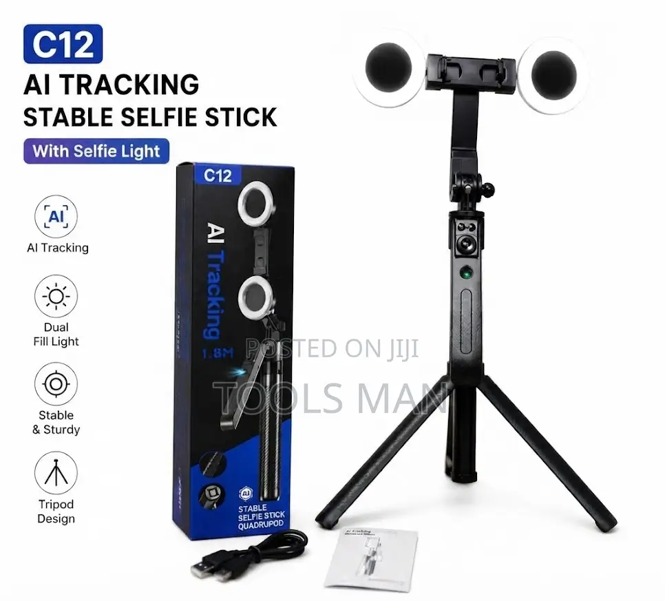 C12 AI Tracking Selfie Stick Tripod 1.8M With Dual Fill Light Remote