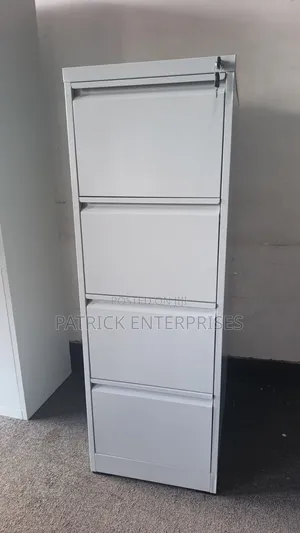 This Grey 4-Drawer Metal Office Filing Cabinet , Locking Mechanism.