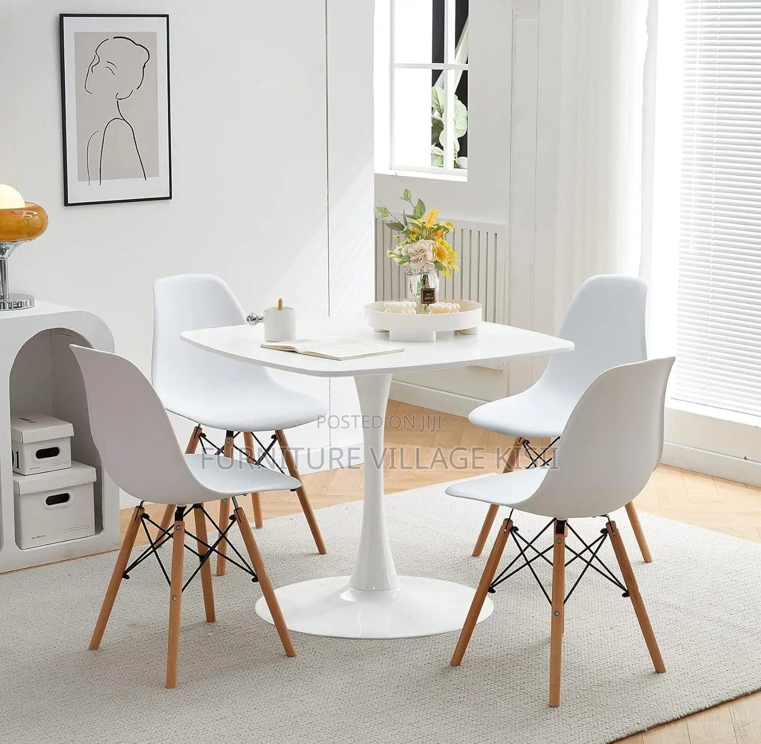 Home Furniture:4-Seater Marble Dining Set