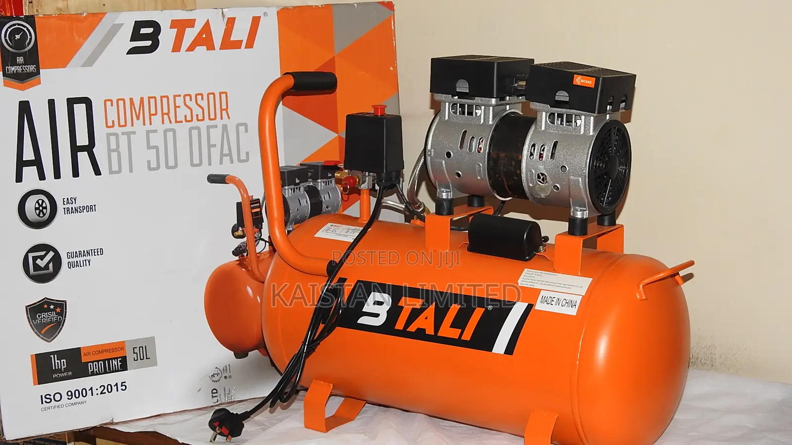 Btali 50L 1.5HP Silent Oil-Free Air Compressor (8 Bar / 116 PSI)