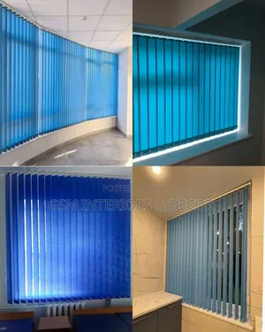 Vertical Office Blinds in Beige and Light Blue Shades