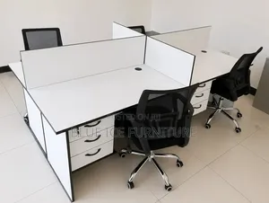 White 4 Way Office Workstation With Drawers Partition Panels