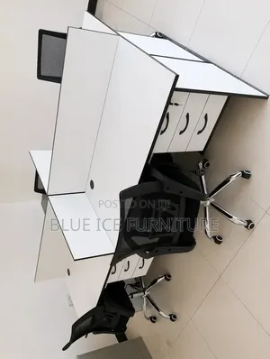 White 4 Way Office Workstation With Drawers Partition Panels
