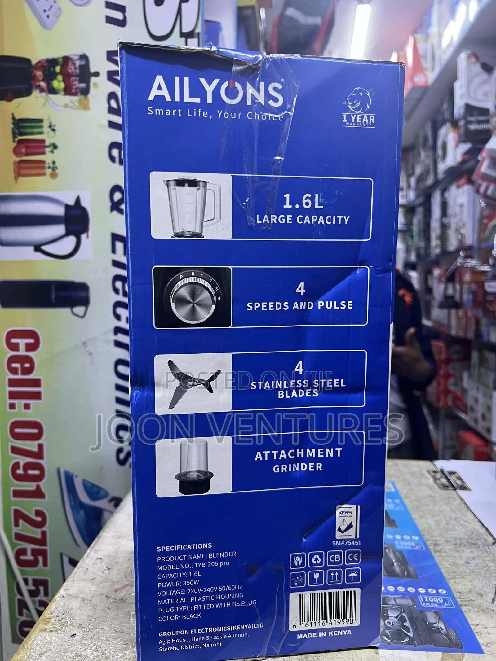 Ailyons TYB-205 Pro 350W 2-in-1 Electric Blender and Grinder