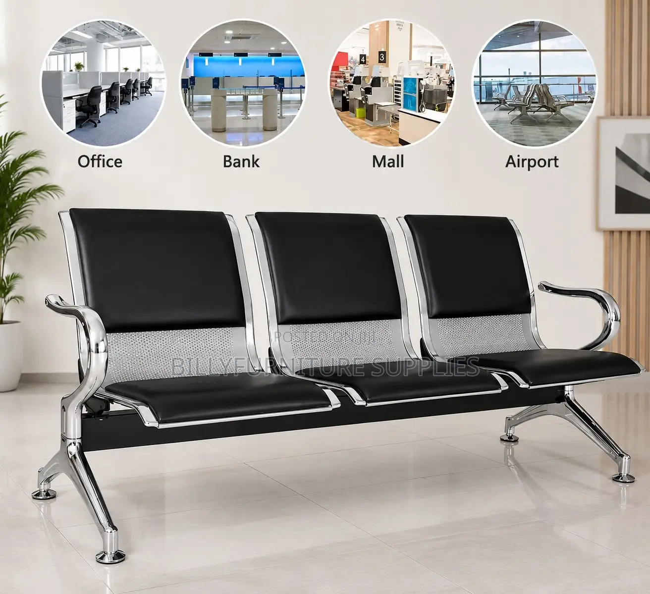 3-Seater Airport Waiting Bench Nairobi | Premium Reception Seating