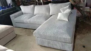 6-Seater Grey Corduroy Sofa