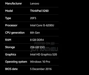 Laptop Lenovo ThinkPad X260 8GB Intel Core i5 SSD 256GB