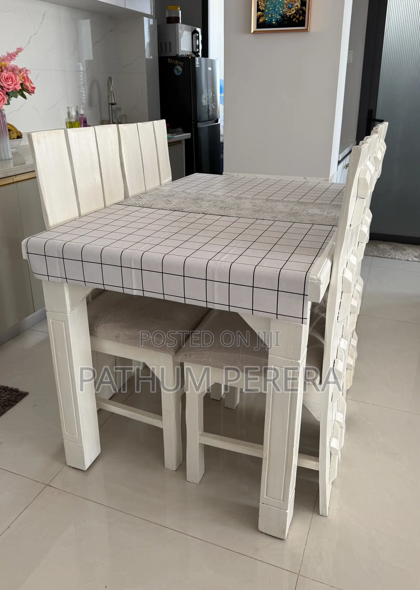 Used 4-Seater Wooden Dining Table Set for Sale (Good Condition)⁠