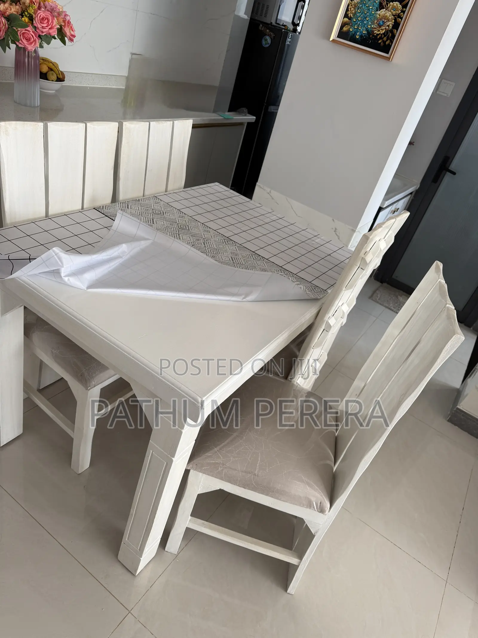Used 4-Seater Wooden Dining Table Set for Sale (Good Condition)⁠