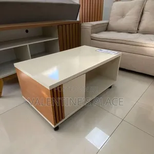 Luxury Minimalist Coffee Table – Cream Top Wood Accents