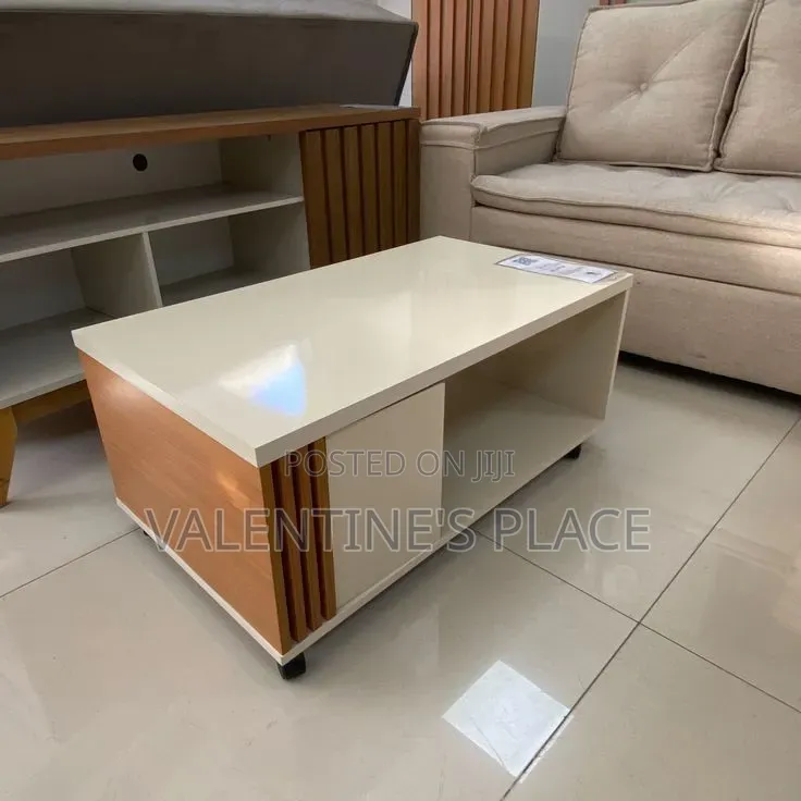 Luxury Minimalist Coffee Table – Cream Top Wood Accents
