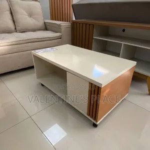 Luxury Minimalist Coffee Table – Cream Top Wood Accents