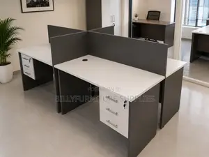 Professional 4-Way Office Workstation | Modern Partitioned Staff Desk
