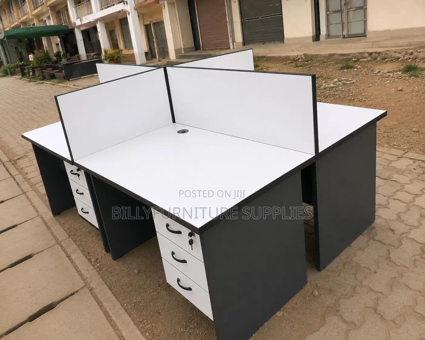 Modern 4-Way Office Workstation | Modular Partition Desk With Drawers
