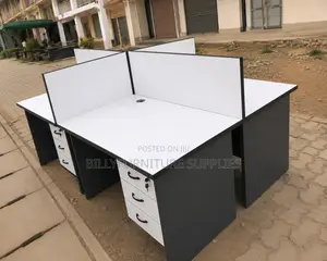 Modern 4-Way Office Workstation | Modular Partition Desk With Drawers