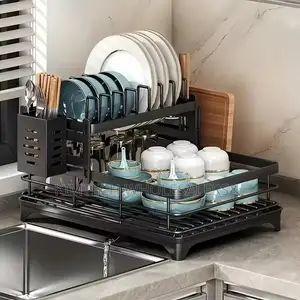 2 Tier Dish Rack With Cutlery Holder Chop Board Holder