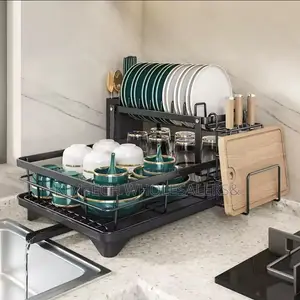 2 Tier Dish Rack With Cutlery Holder Chop Board Holder