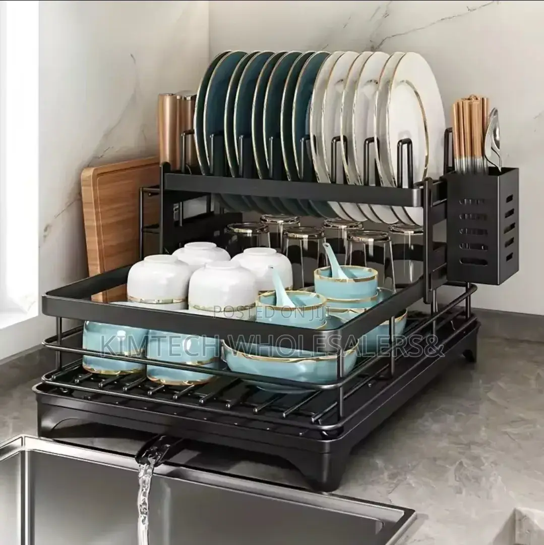 2 Tier Dish Rack With Cutlery Holder Chop Board Holder