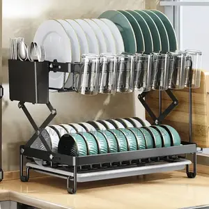 2 Tier Dish Rack With Cutlery Holder Chop Board Holder