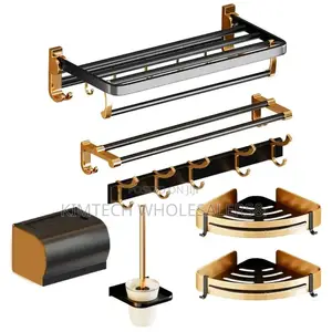 7pcs Black and Gold Multifunctional Aluminum Bath Towel Storage