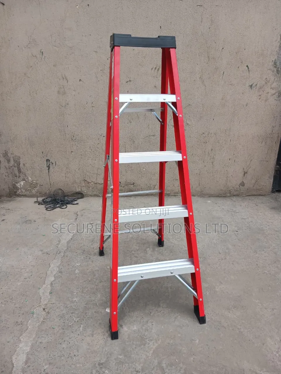 5-Step Red Fiberglass a-Frame Step Ladder