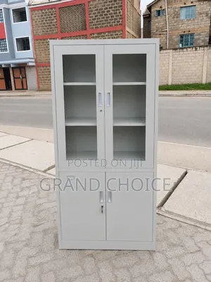 Steel Office Filing Cabinet With Glass Doors – Lockable Storage Cabine