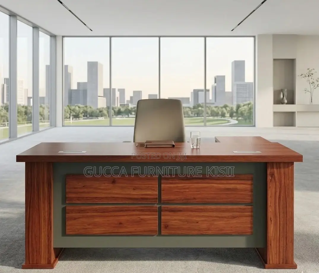 Office Desk; 1.6M Brown L-Shaped Office Desk