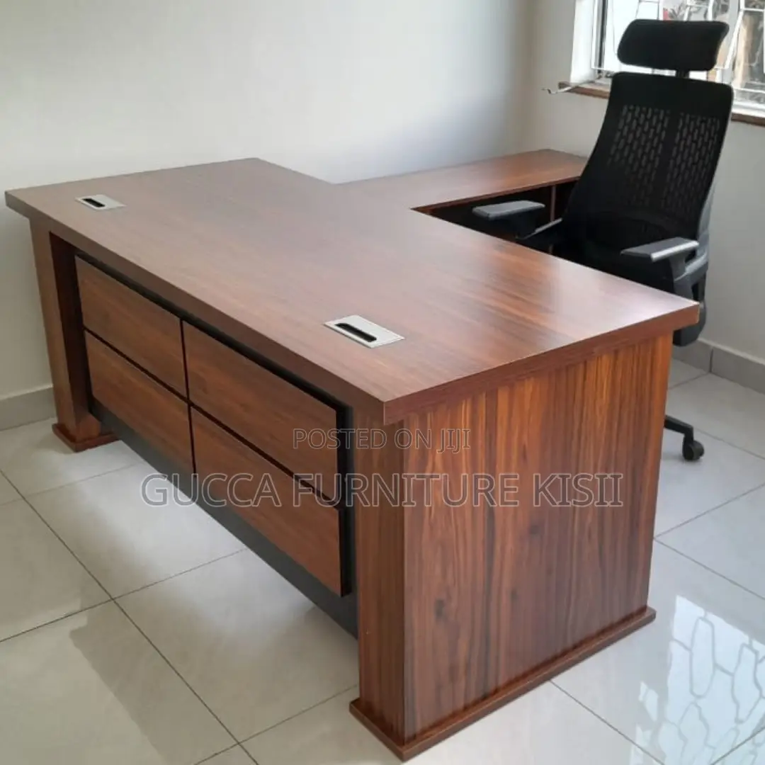 Office Desk; 1.6M Brown L-Shaped Office Desk