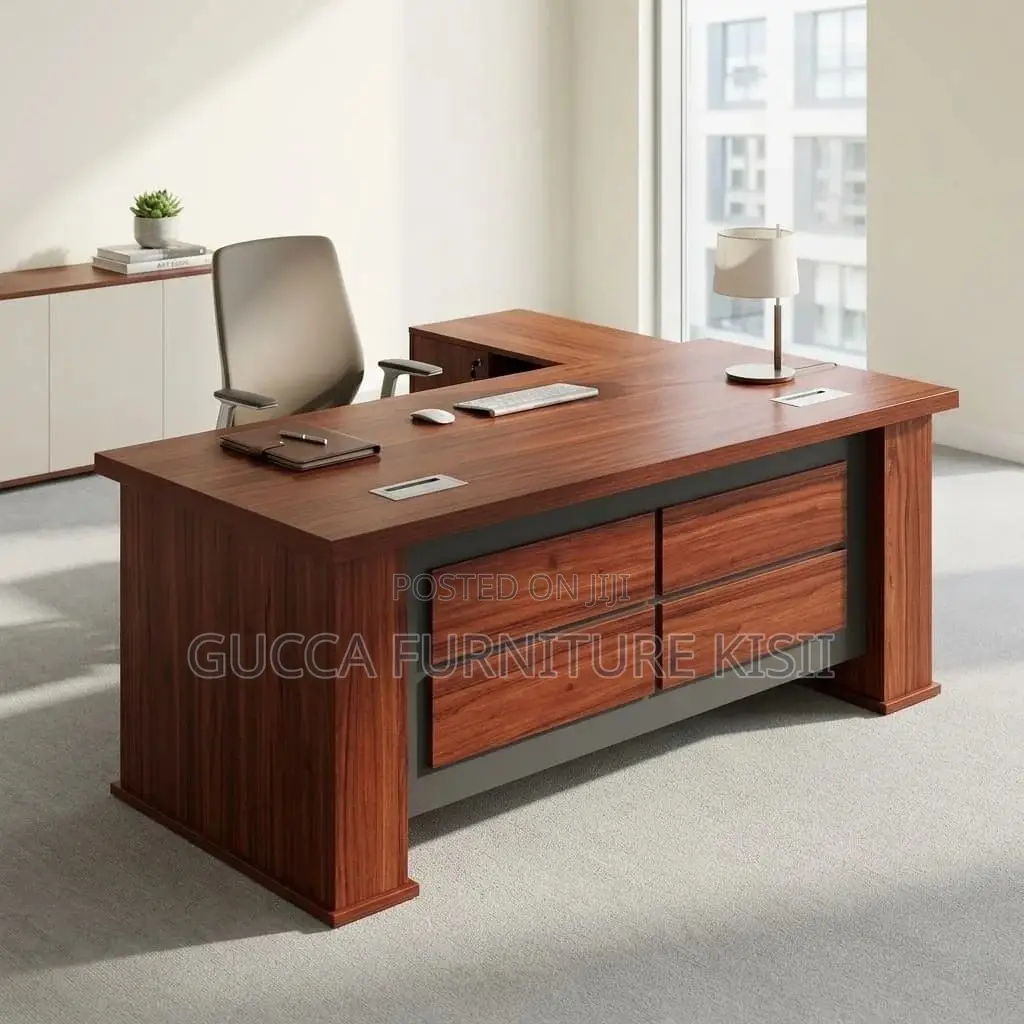 Office Desk; 1.6M Brown L-Shaped Office Desk