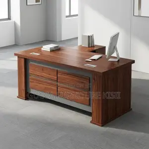 Office Desk; 1.6M Brown L-Shaped Office Desk